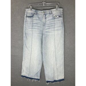SOHO New York & Co Jeans Women Sz 16 Light‎ Blue Wide Leg Raw Hem Boho Hippie